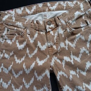 7 For All Mankind Cropped Skinny Jeans Tan White Ikat Print Womens 25 measure 28
